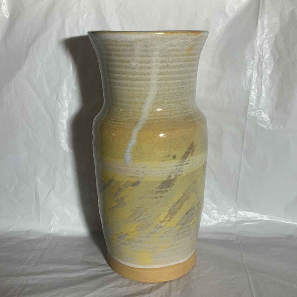 Jonathan Griffith Signed Terracotta Vase with Hues of Yellow and Grey